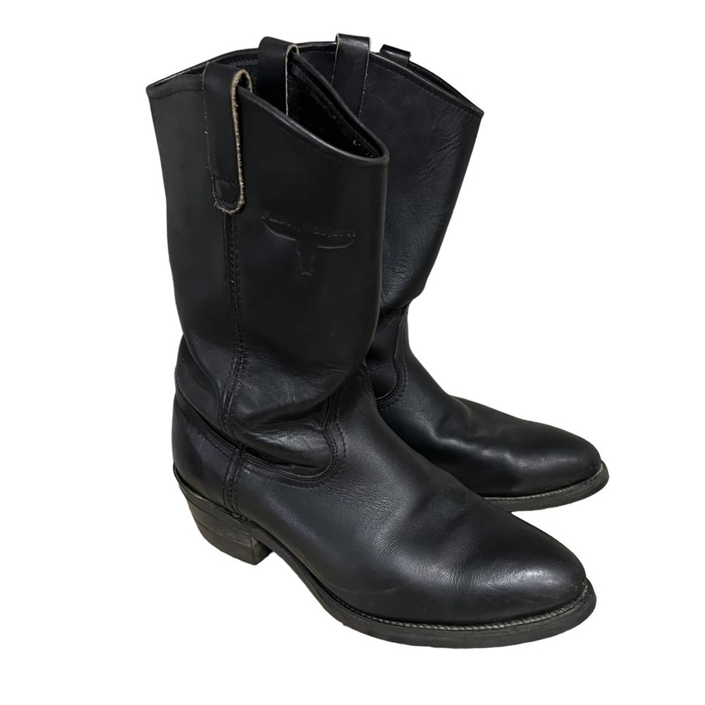 Mason Western Black Leather Cowboy Boots Mens Size 9B Pull on Boots
